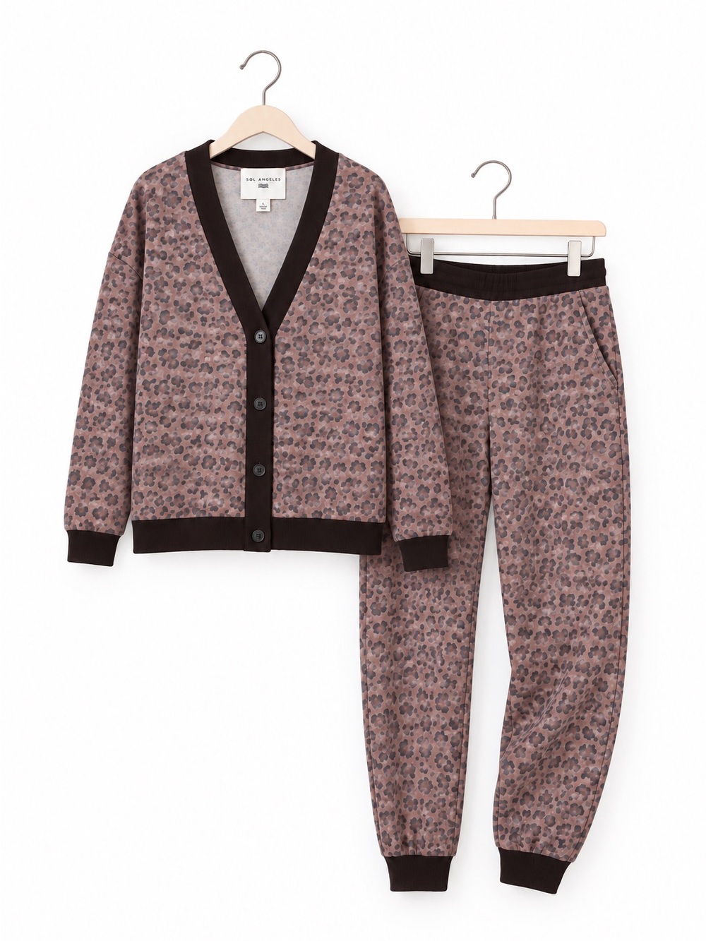 SOL ANGELES Leopard Print Cardigan & Jogger Pants Set Size L